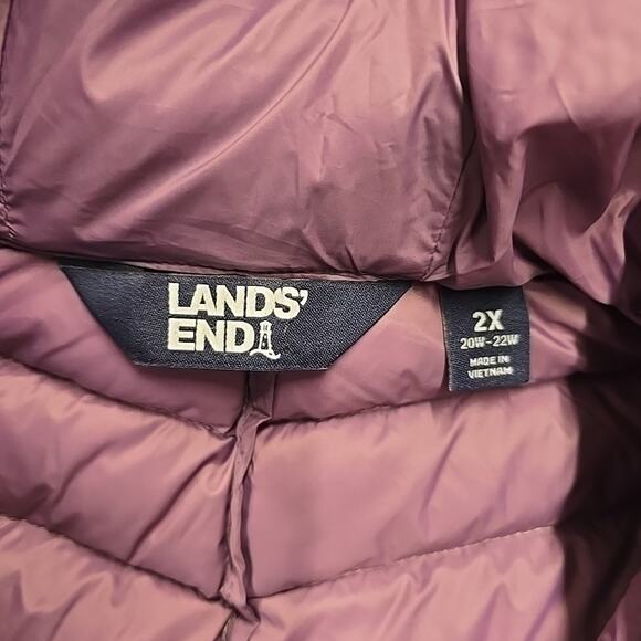 Lands End Womens Down Puffer Coat Sz 2X Hooded Purple Colorblock Quilted - Picture 4 of 10